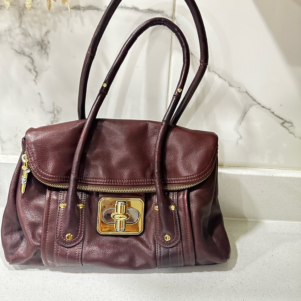 Chic genuine Leather burgundy Satchel - Picture 2 of 8
